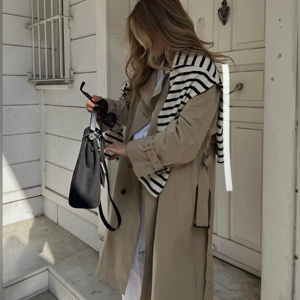 Zara coat jacket overcoat trench duster long double breasted beige tan casual
